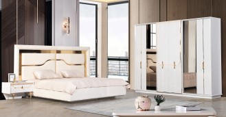 «Стиль» Модульный спальный гарнитур (белый+золото)