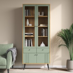 «Вега Саксония» Шкаф-витрина двухдверная Серо-зелёный