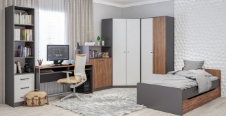 «Мальма» Модульная молодежная мебель Белый, Дуб Стирлинг / Графит