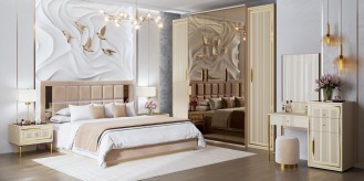 Спальня «Замира» Эра Комплект шкаф 5дв + кровать 180х200 (Бежевый)