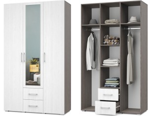 «Ева» Шкаф 3-х створчатый с зеркалом и выдвижными ящиками Е34