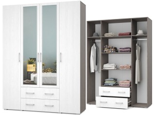 «Ева» Шкаф 4-х створчатый с зеркалом и выдвижными ящиками Е43