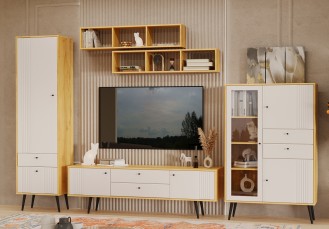 «Вега Саксония» модульная стенка в гостиную Миндаль