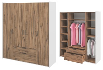 «Модена» Неман Шкаф 4-х створчатый с ящиками для одежды МН-048-14 «Модена» Неман Шкаф 4-х створчатый с ящиками для одежды МН-048-14