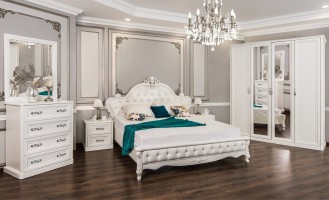 Спальня «Мишель» Эра Комплект шкаф 4дв + кровать с ПМ 180х200 (Белый матовый)