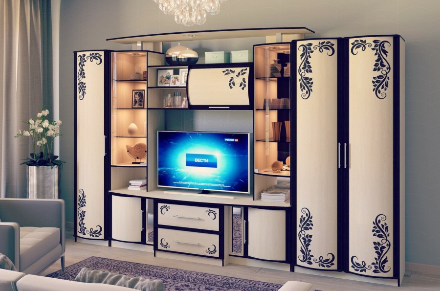 Модульная гостиная стенка «Кристина» фотопечать от SM-Мебель - купить по цене 51046 руб. с доставкой по СПб и РФ