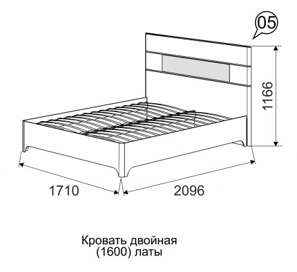 Кровать двуспальная с латами (05) «Танго» Белый глянец