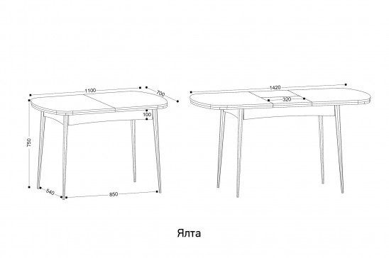 «Ялта» Стол кухонный раскладной 110/142 (опоры массив цилиндрический)