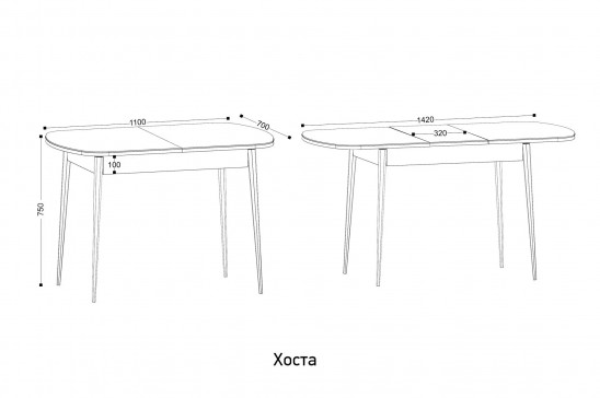 «Хоста» Стол раскладной со стеклянной столешницей 110/142 (опоры массив цилиндрический) 