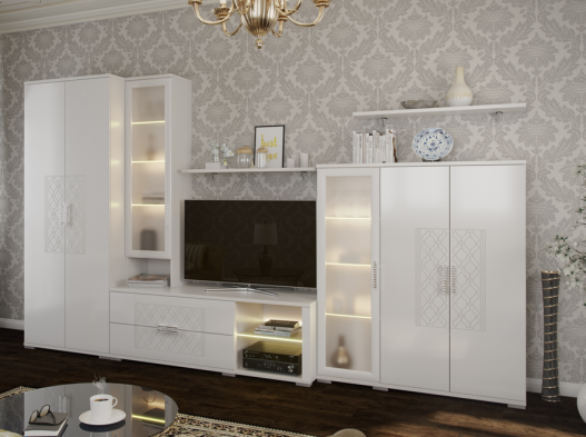 «Тиффани» модульная стенка Белый глянец в гостиную