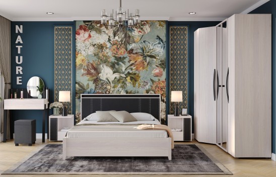 «Nature» Кровать двуспальная Люкс + металл основание Ясень Анкор светлый-Черный «Nature» Кровать двуспальная Люкс + металл основание Ясень Анкор светлый-Черный