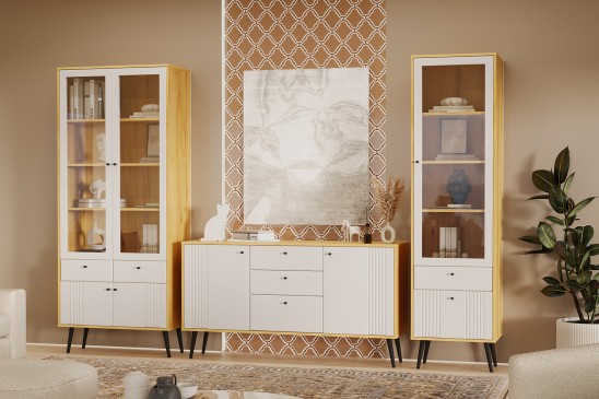 «Вега Саксония» Шкаф-витрина двухдверная Миндаль