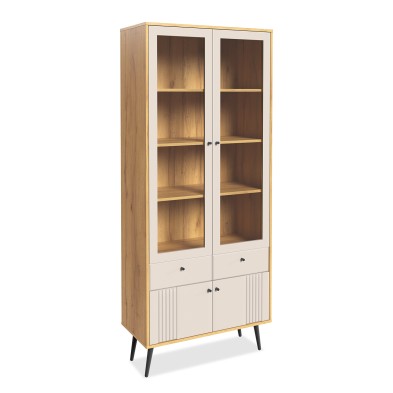 «Вега Саксония» Шкаф-витрина двухдверная Миндаль