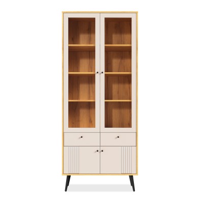 «Вега Саксония» Шкаф-витрина двухдверная Миндаль