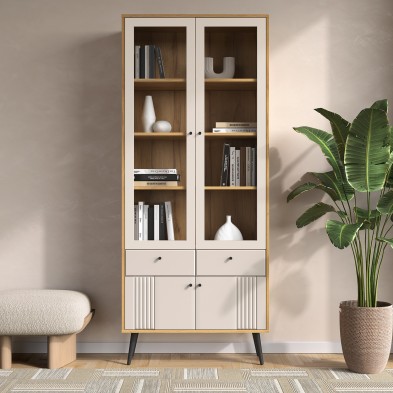 «Вега Саксония» Шкаф-витрина двухдверная Миндаль