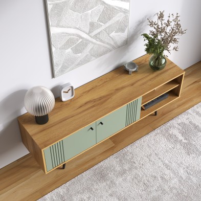 «Вега Саксония» Тумба под ТВ 1500 с нишей Серо-зелёный на ножках