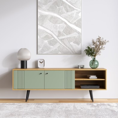 «Вега Саксония» Тумба под ТВ 1500 с нишей Серо-зелёный на ножках