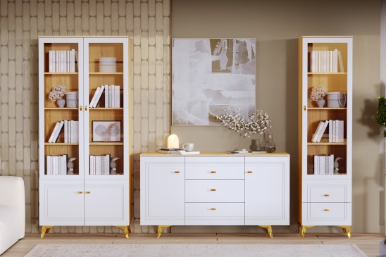 «Вега Сапфир» Шкаф-витрина 2-х дверная Белый глянец