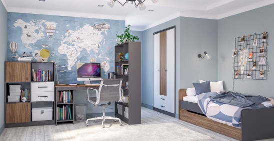 «Мальма» Модульная молодежная мебель Белый, Дуб Стирлинг / Графит «Мальма» Модульная молодежная мебель Белый, Дуб Стирлинг / Графит