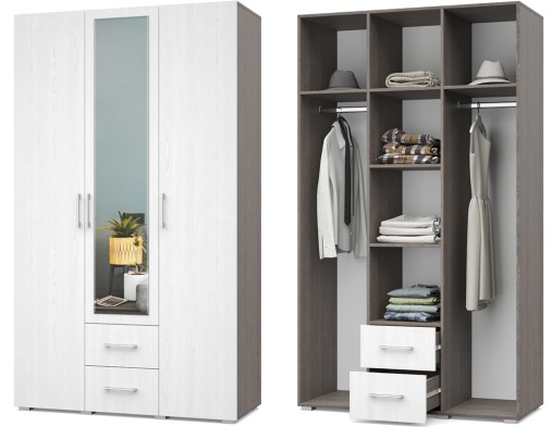 «Ева» Шкаф 3-х створчатый с зеркалом и выдвижными ящиками Е34