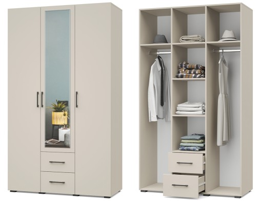 «Ева» Шкаф 3-х створчатый с зеркалом и выдвижными ящиками Е34