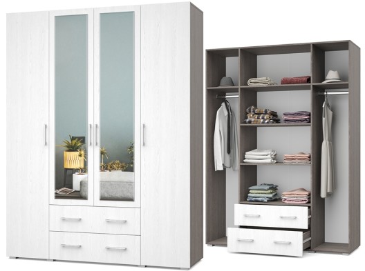 «Ева» Шкаф 4-х створчатый с зеркалом и выдвижными ящиками Е43