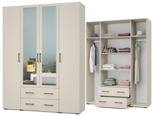 «Ева» Шкаф 4-х створчатый с зеркалом и выдвижными ящиками Е43