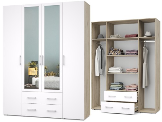 «Ева» Шкаф 4-х створчатый с зеркалом и выдвижными ящиками Е43