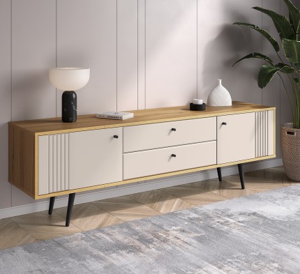 «Вега Саксония» Тумба под ТВ 1700 с ящиками Миндаль на ножках