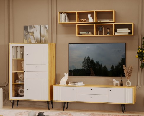 «Вега Саксония» Тумба под ТВ 1700 с ящиками Миндаль на ножках