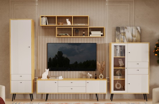 «Вега Саксония» Тумба под ТВ 1700 с ящиками Миндаль на ножках