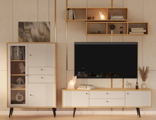 «Вега Саксония» модульная стенка в гостиную Миндаль «Вега Саксония» модульная стенка в гостиную Миндаль