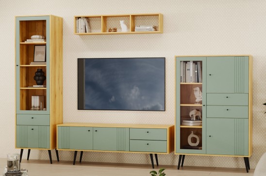 «Вега Саксония» Тумба под ТВ 1500 с ящиками Серо-зелёный