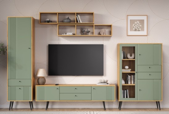 «Вега Саксония» Тумба под ТВ 1700 с ящиками Серо-зелёный