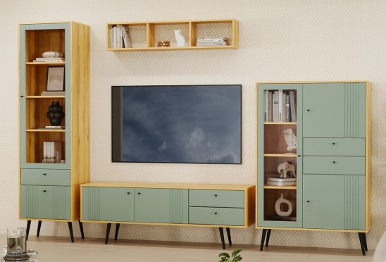 «Вега Саксония» Шкаф низкий (1 стеклодверь) Серо-зелёный «Вега Саксония» Шкаф низкий (1 стеклодверь) Серо-зелёный