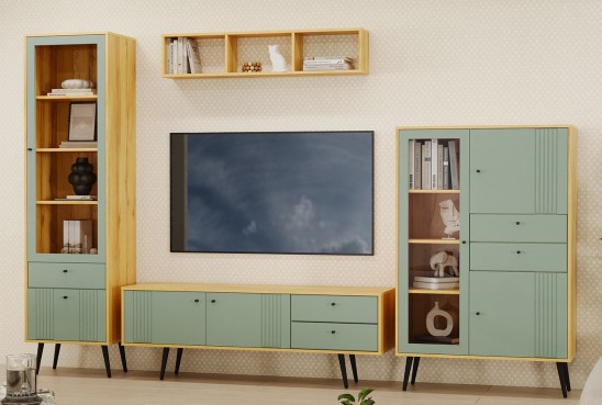 «Вега Саксония» Шкаф-витрина Серо-зелёный