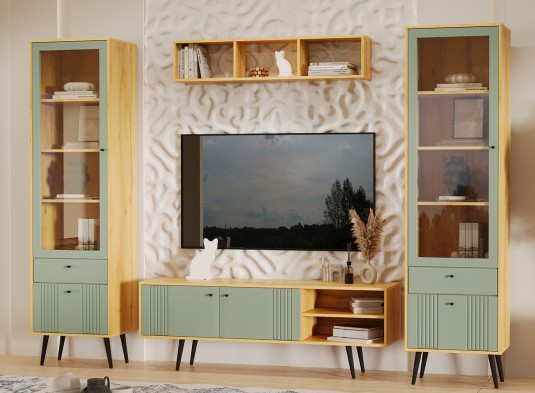 «Вега Саксония» Шкаф-витрина Серо-зелёный