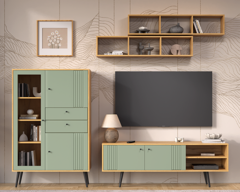 «Вега Саксония» Тумба под ТВ 1500 с нишей Серо-зелёный на ножках