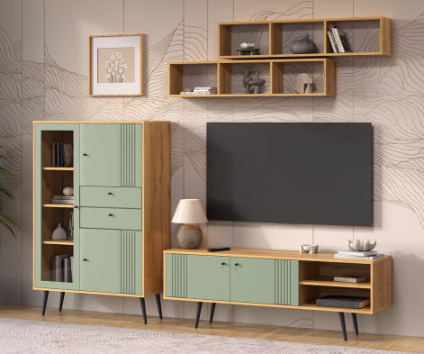 «Вега Саксония» Модульная мебель для гостиной Серо-зелёный