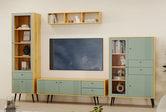 «Вега Саксония» Модульная мебель для гостиной Серо-зелёный