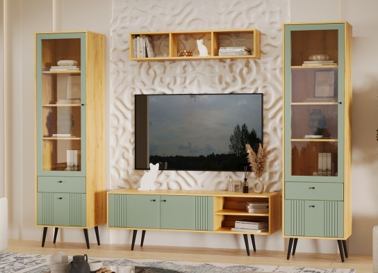 «Вега Саксония» Модульная мебель для гостиной Серо-зелёный