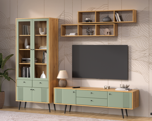«Вега Саксония» Модульная мебель для гостиной Серо-зелёный