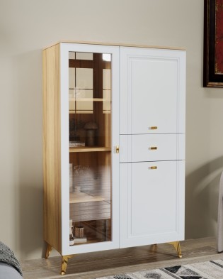 «Вега Сапфир» Шкаф низкий (1 стеклодверь) Белый глянец