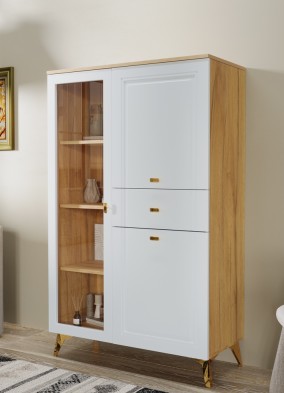 «Вега Сапфир» Шкаф низкий (1 стеклодверь) Белый глянец