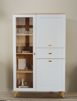 «Вега Сапфир» Шкаф низкий (1 стеклодверь) Белый глянец