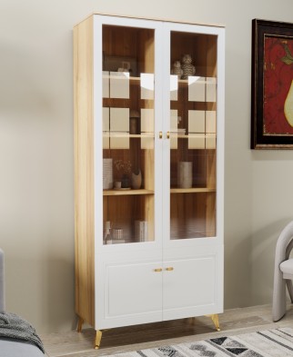 «Вега Сапфир» Шкаф-витрина 2-х дверная Белый глянец