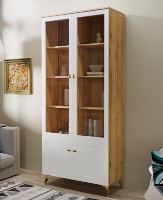 «Вега Сапфир» Шкаф-витрина 2-х дверная Белый глянец