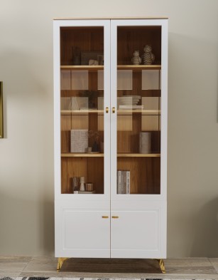 «Вега Сапфир» Шкаф-витрина 2-х дверная Белый глянец