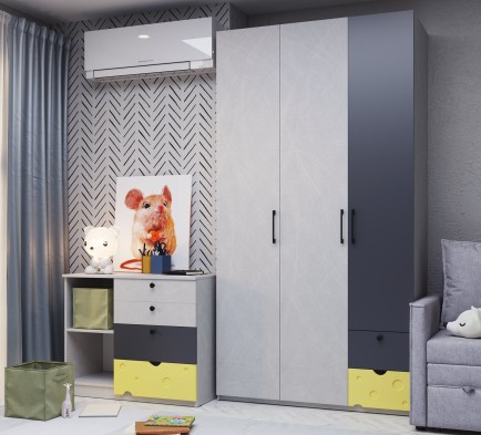 «Сыр» Шкаф 3-х створчатый с ящиками м.25 «Сыр» Шкаф 3-х створчатый с ящиками м.25