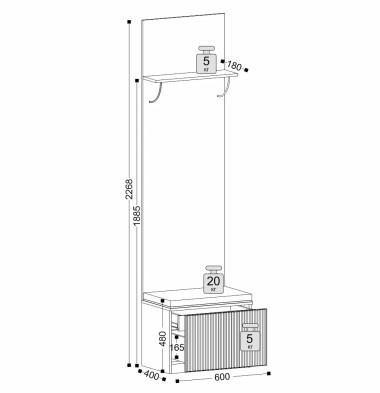 «Джулия» Вешалка с выдвижным ящиком м.1 «Джулия» Вешалка с выдвижным ящиком м.1